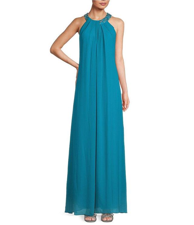 Ignite Evenings Sleeveless Beaded Halter Neck Maxi Dress Product Image