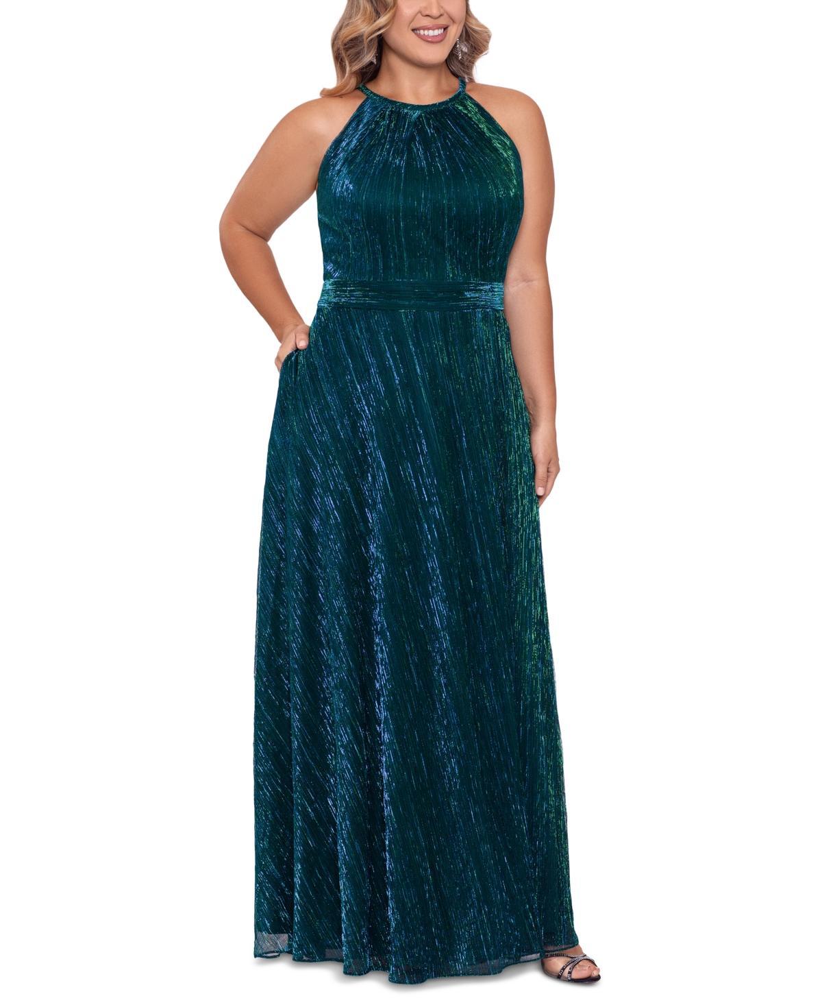 Betsy & Adam Metallic Crinkle A-Line Gown Product Image