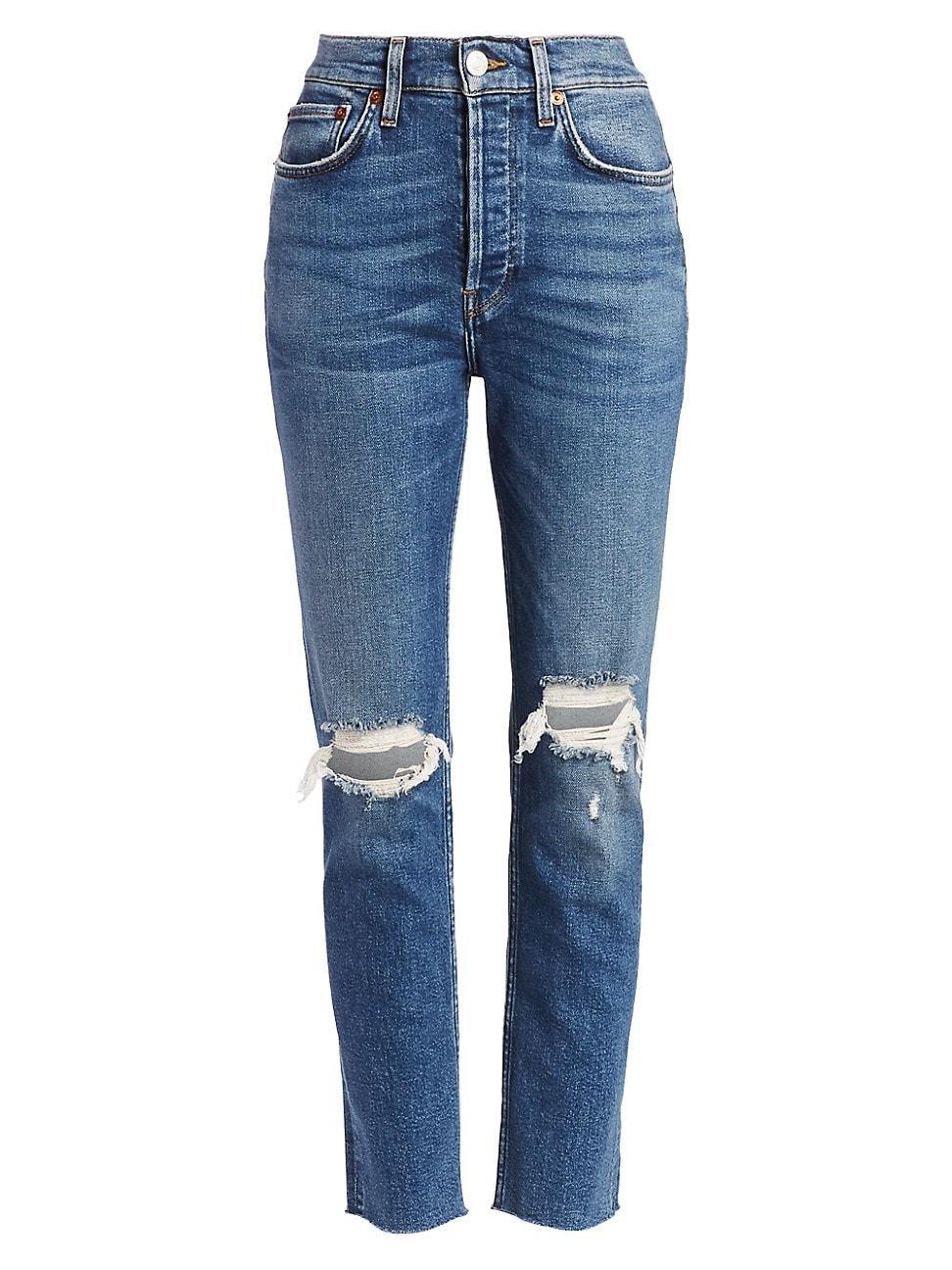 Womens High-Rise Ripped Stretch Skinny Ankle Jeans Product Image