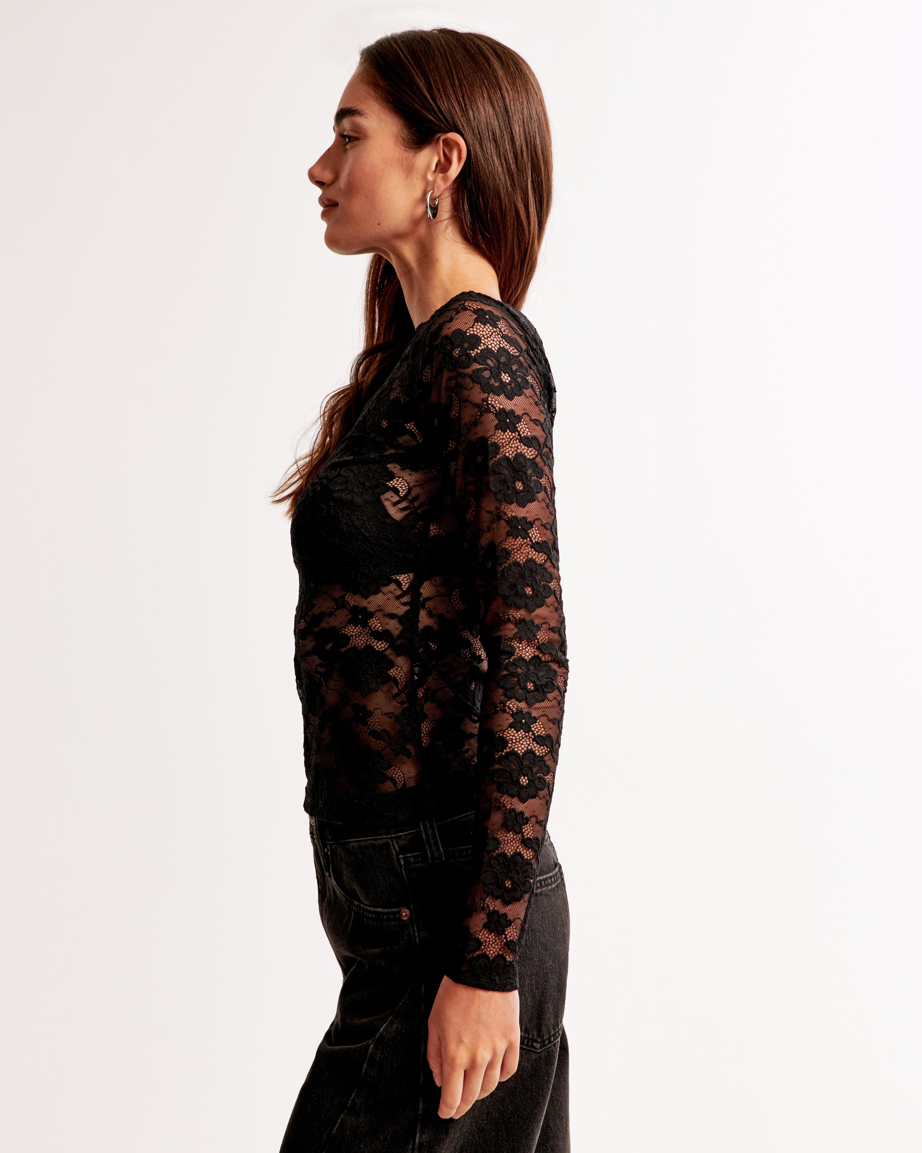 Long-Sleeve Lace Slash Top Product Image