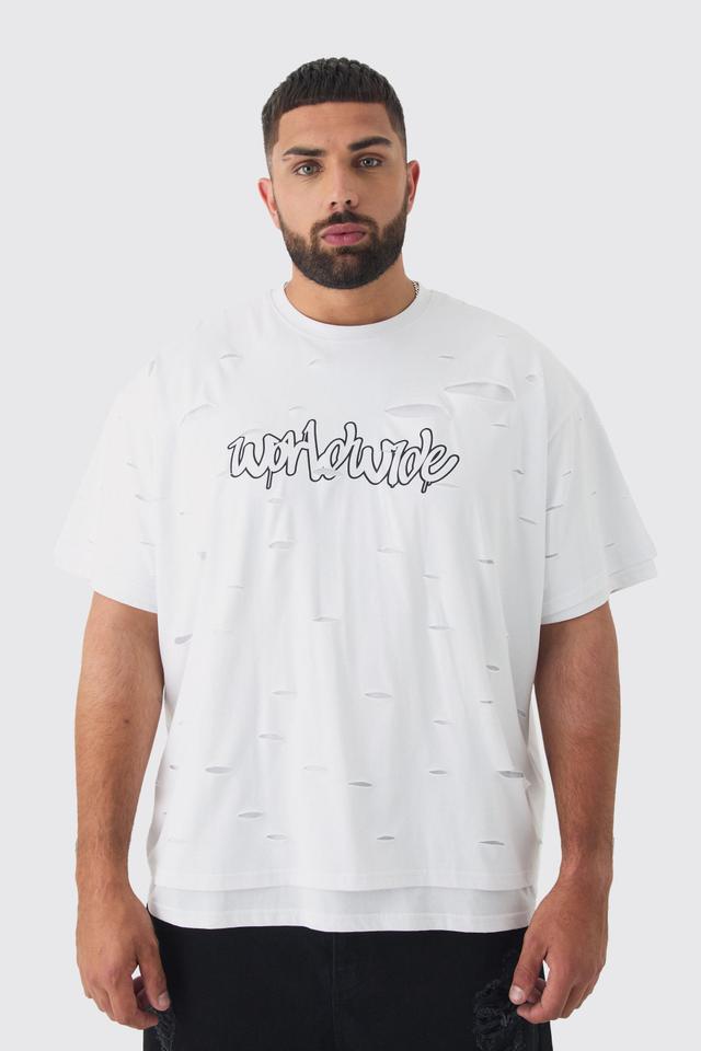 Plus Oversized Double Layer Worldwide T-shirt | boohooMAN USA Product Image