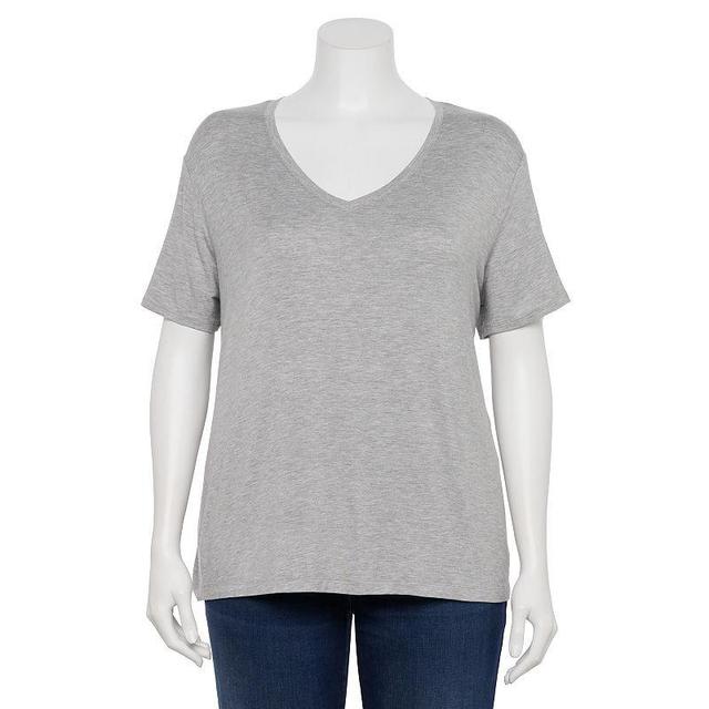 Plus Size Nine West Essential Soft Spun Short Sleeve V-Neck Tee, Womens Gray Fox Grey Product Image