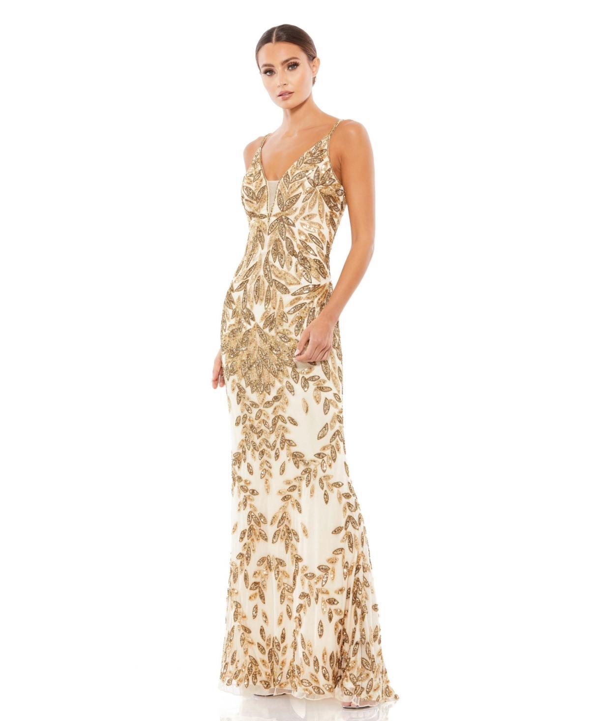 Womens Beaded V-Neck Gown Product Image