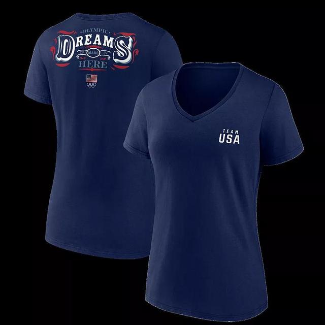 Womens Fanatics Navy Team USA Paris2024 Summer Olympics Dreams Are Made Here V-Neck T-Shirt Usa Blue Product Image