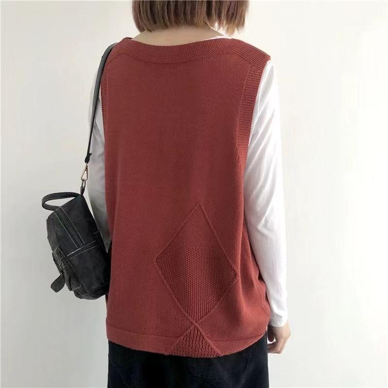 V-Neck Plain Button Sweater Vest Product Image