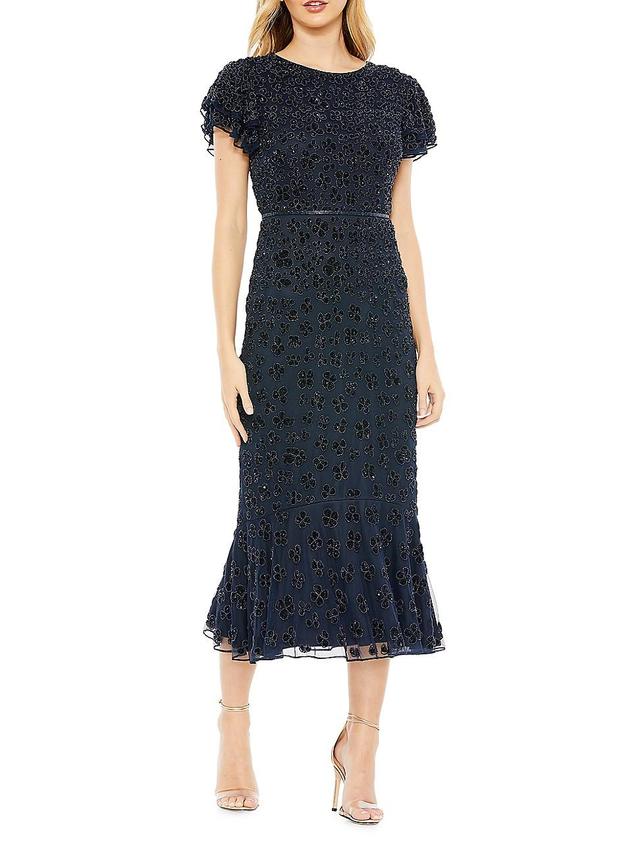 Womens Flutter Sleeve Beaded Midi Dress Product Image