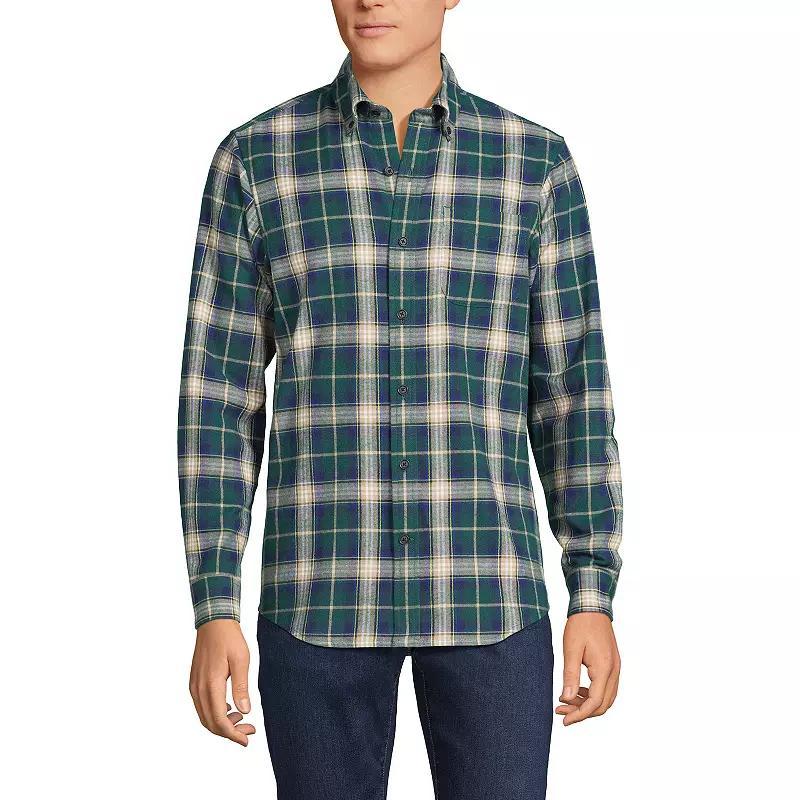 Big & Tall Lands End Tailored-Fit Flagship Flannel Shirt, Mens Balsam Green Plaid Product Image