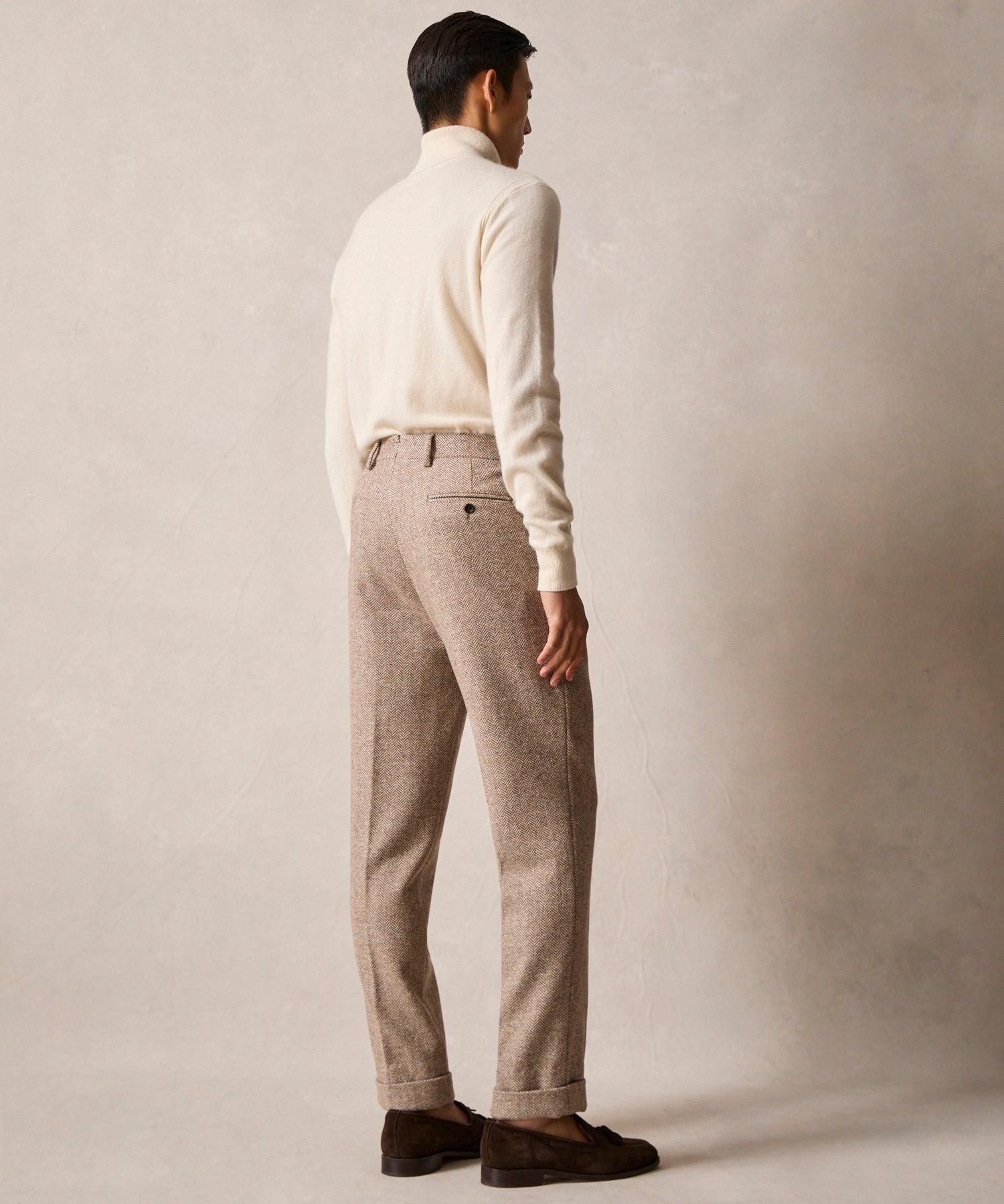 Italian Donegal Madison Trouser in Tan Herringbone Product Image