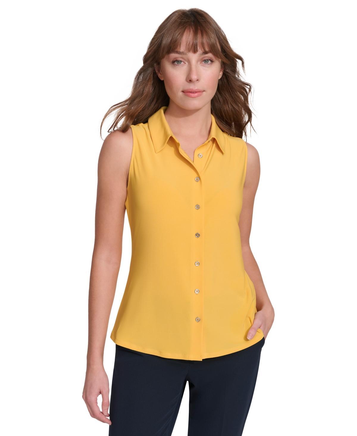 Women's Solid Button-Down Sleeveless Top Product Image