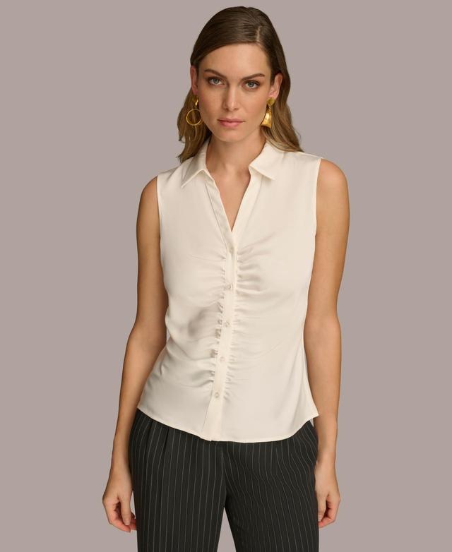 Donna Karan Womens Sleeveless Satin Button Front Blouse Product Image