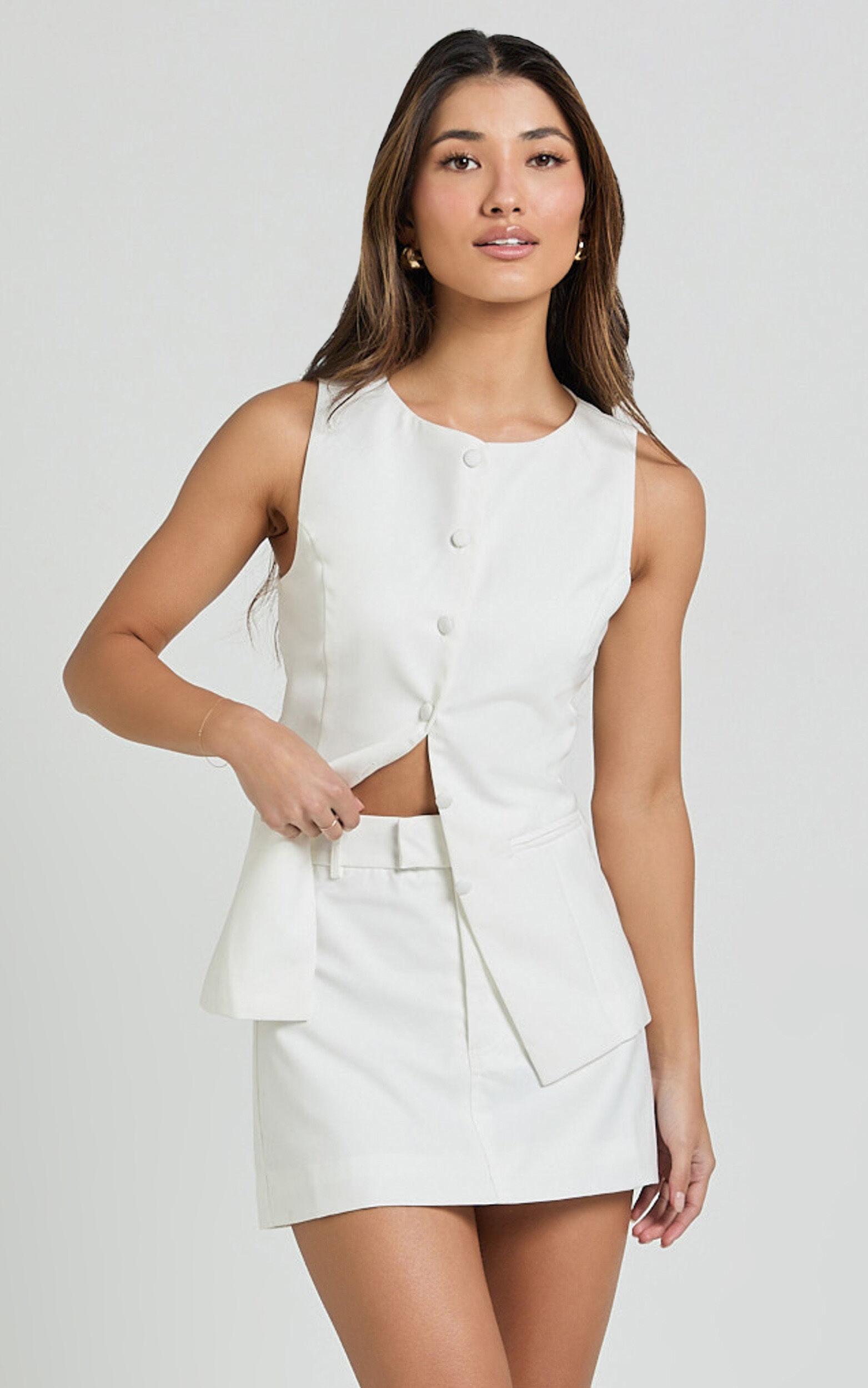 Desi Mini Skirt - Tailored Mid Waisted Skirt in Warm White Product Image