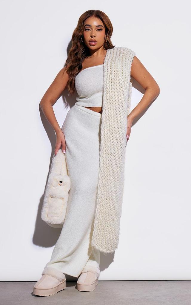 Plus Cream Brushed Knitted Maxi Skirt Product Image