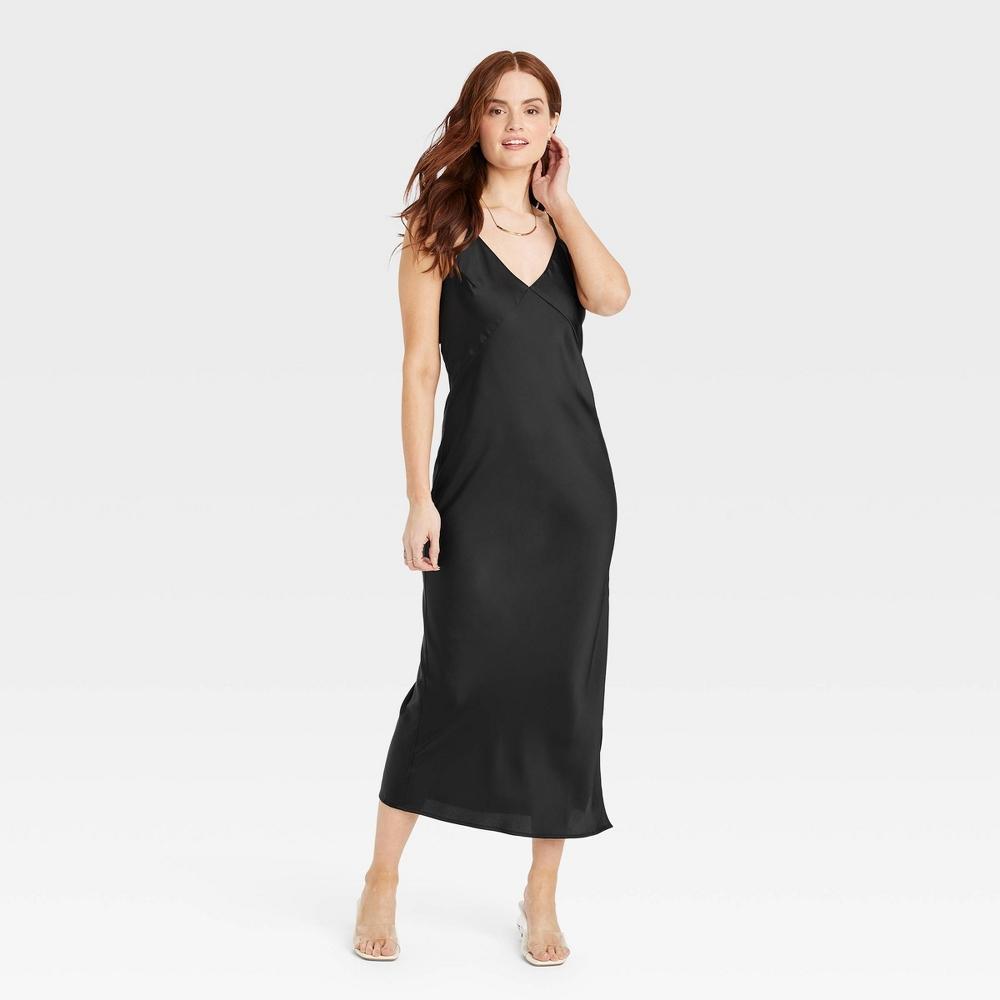 Womens Midi Slip Dress - A New Day Black M Product Image