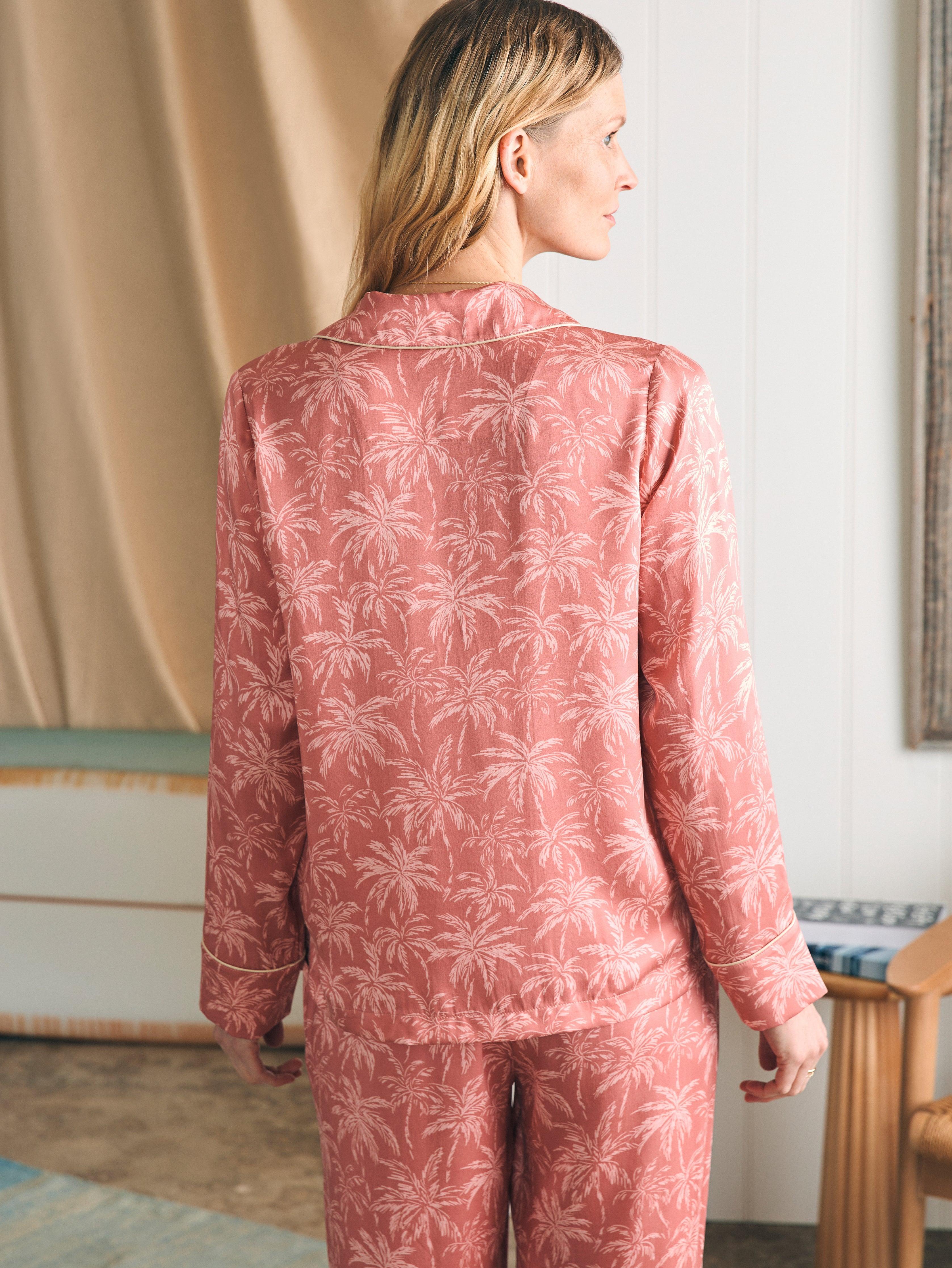 Sandwashed Silk Long Sleeve Pajama Set - Rose Tropic Trees Female Product Image