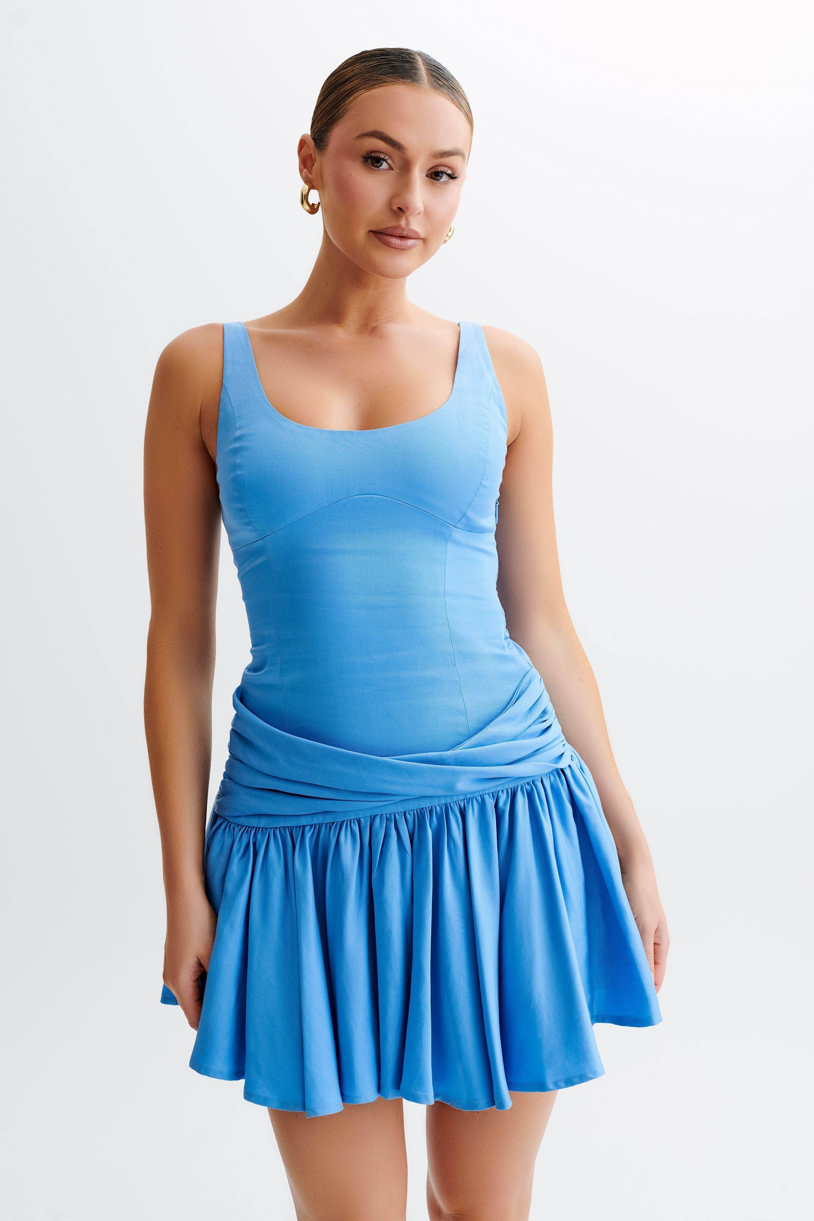 Alvara Cotton Puffy Mini Dress - Iris Blue Product Image