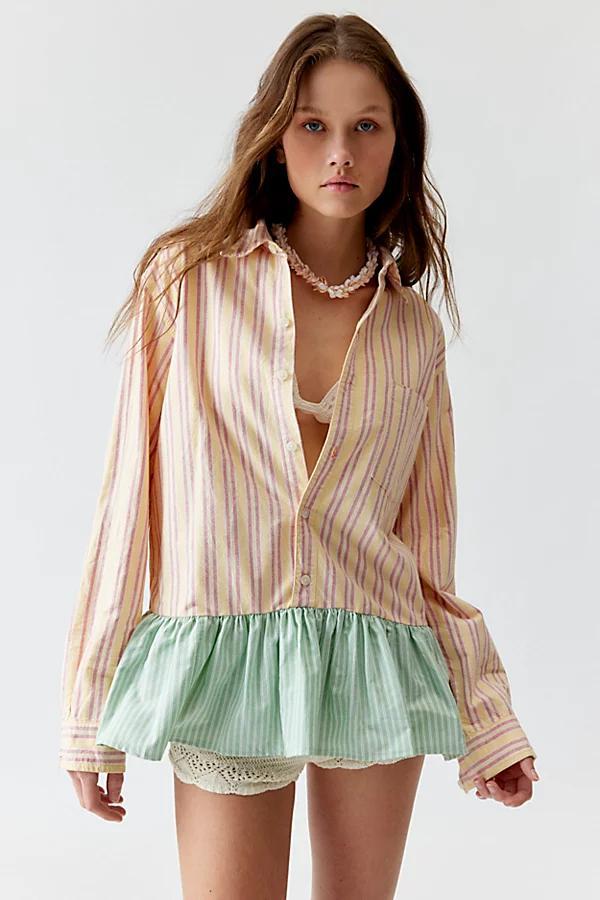 Urban Renewal Remade Stripe Ruffle Hem Button-Down Shirt, Womens at Urban Outfitters Product Image