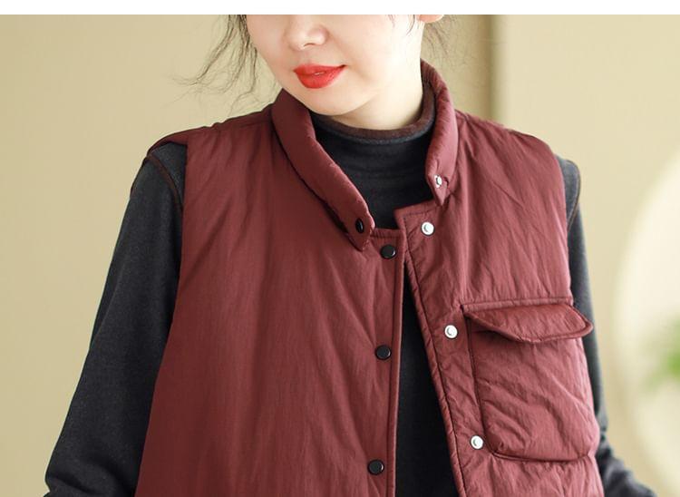 Stand Collar Plain Puffer Vest Product Image