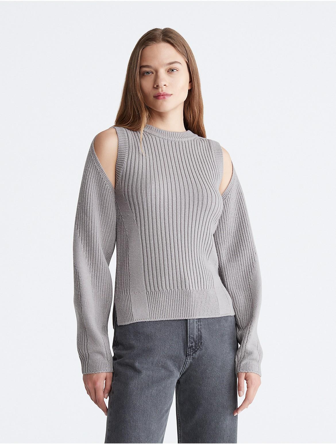 Calvin Klein Womens Ribbed Cut Out Sweater - Grey - XL Product Image