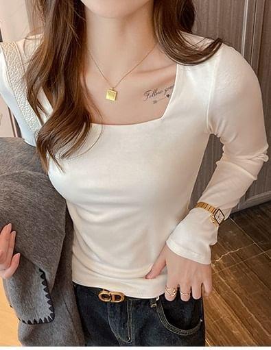 Long-Sleeve Square Neck Slim Fit Tee Product Image