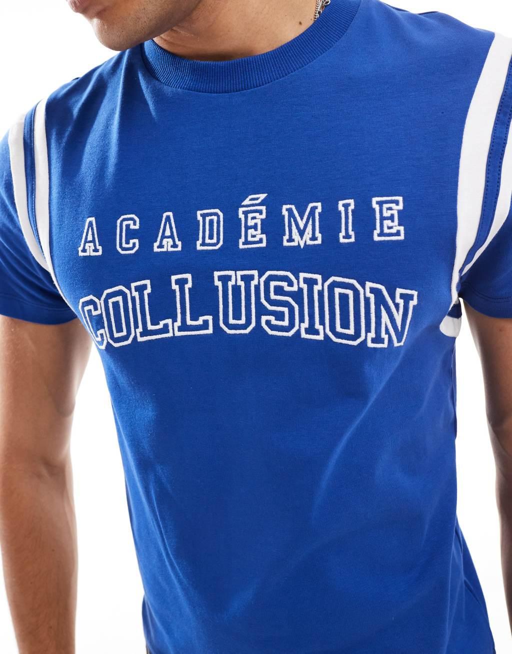 COLLUSION Shrunken athletic t-shirt with football detail in blue  Product Image