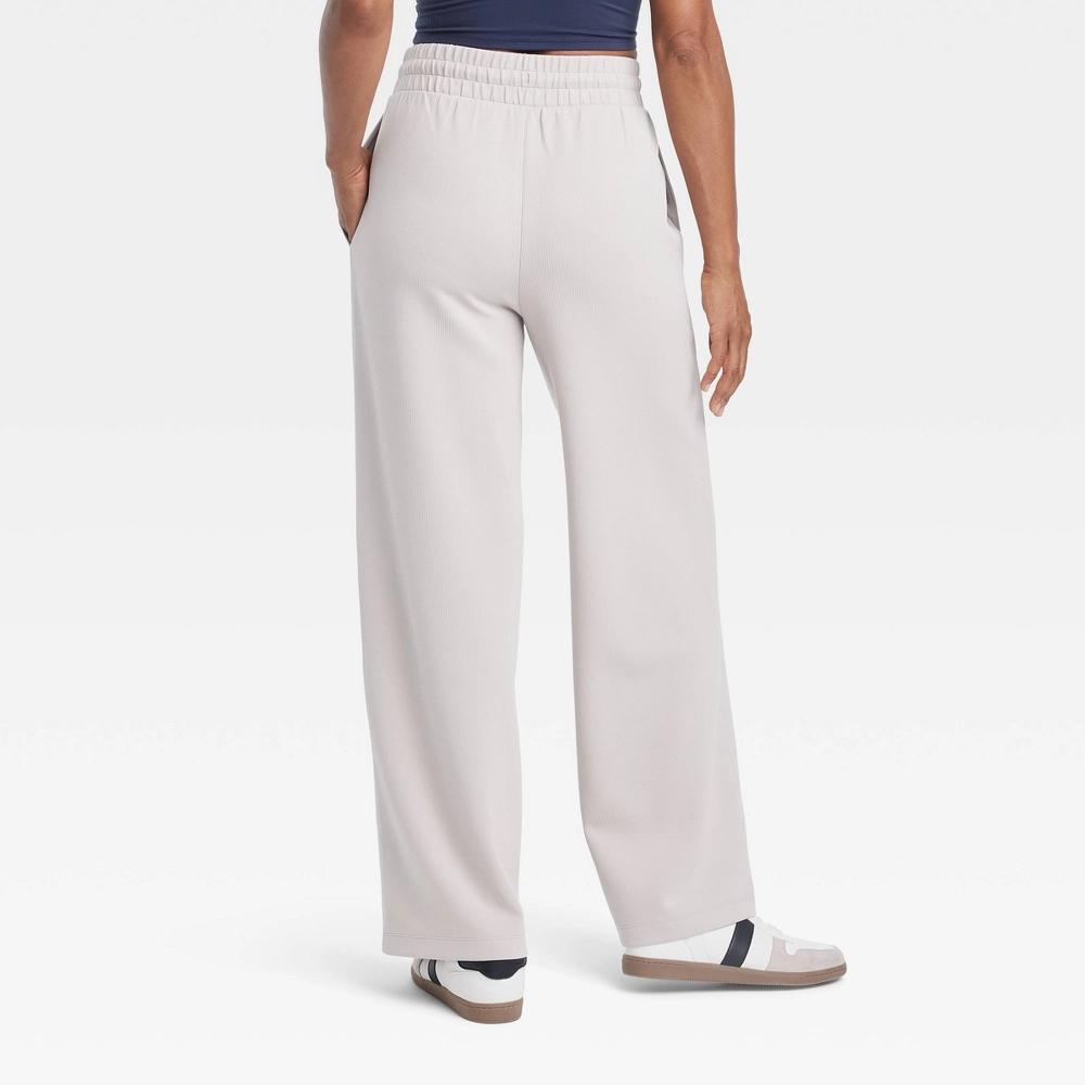 Women's Airy Sleek Ribbed High-Rise Wide Leg Pants - All In Motion™ Light Taupe XL Product Image