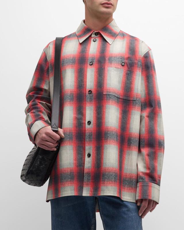 Mens Western Check-Print Leather Shirt Product Image