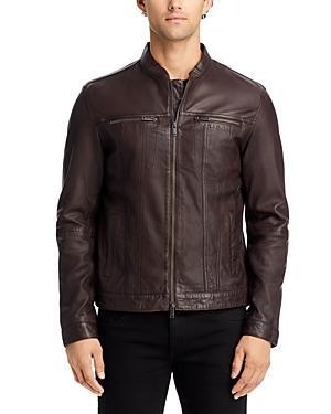 Mens Band Collar Leather Jacket Product Image