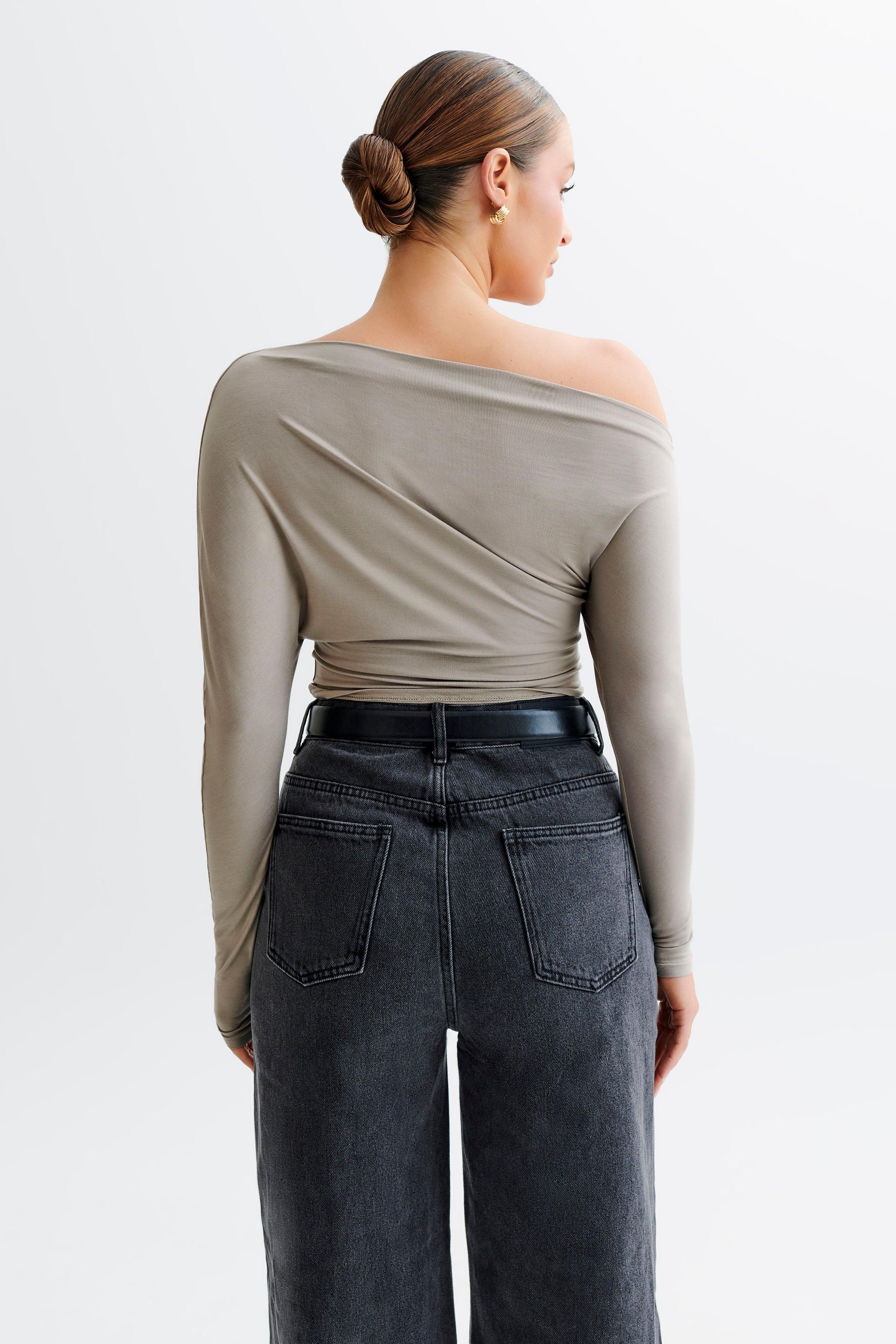 Yasmin Asymmetrical Modal Long Sleeve Top - Tawny Grey Product Image