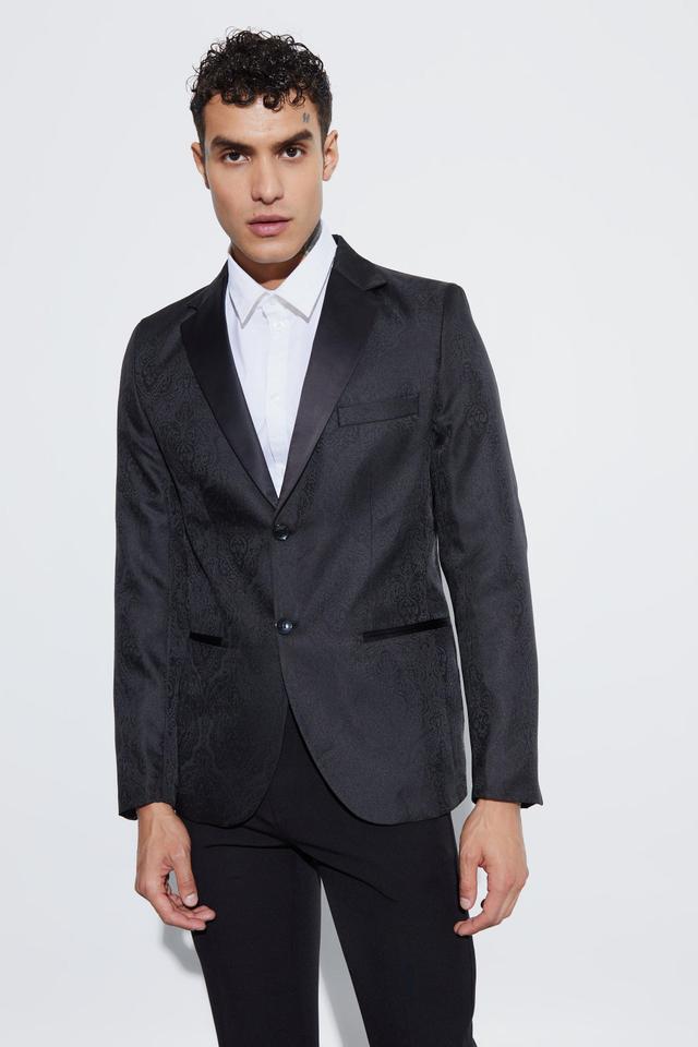 Slim Fit Contrast Lapel Jacquard Suit Jacket | boohooMAN USA Product Image