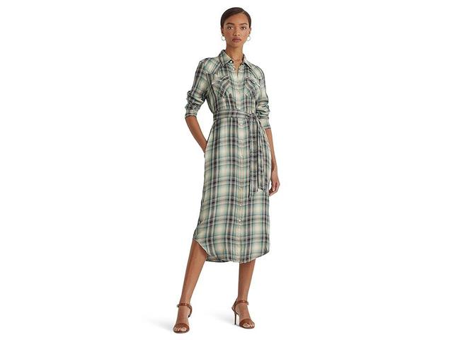 Lauren Ralph Lauren Plaid Twill Shirtdress (Blue/Green ) Women's Dress Product Image