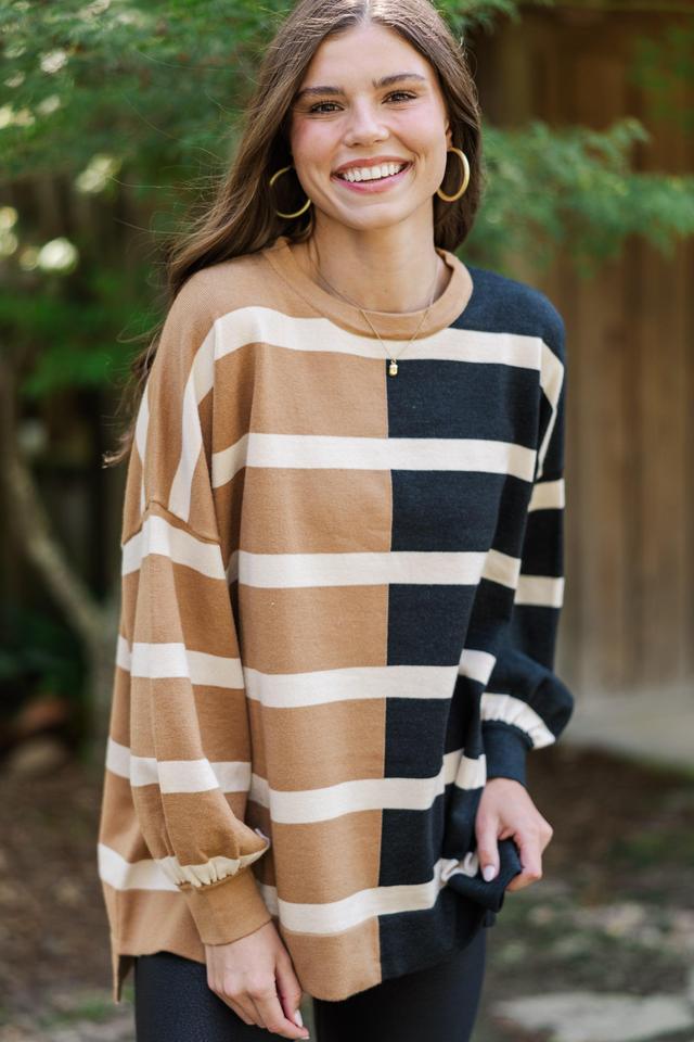 Live It Up Mocha/Black Striped Sweater Female Product Image