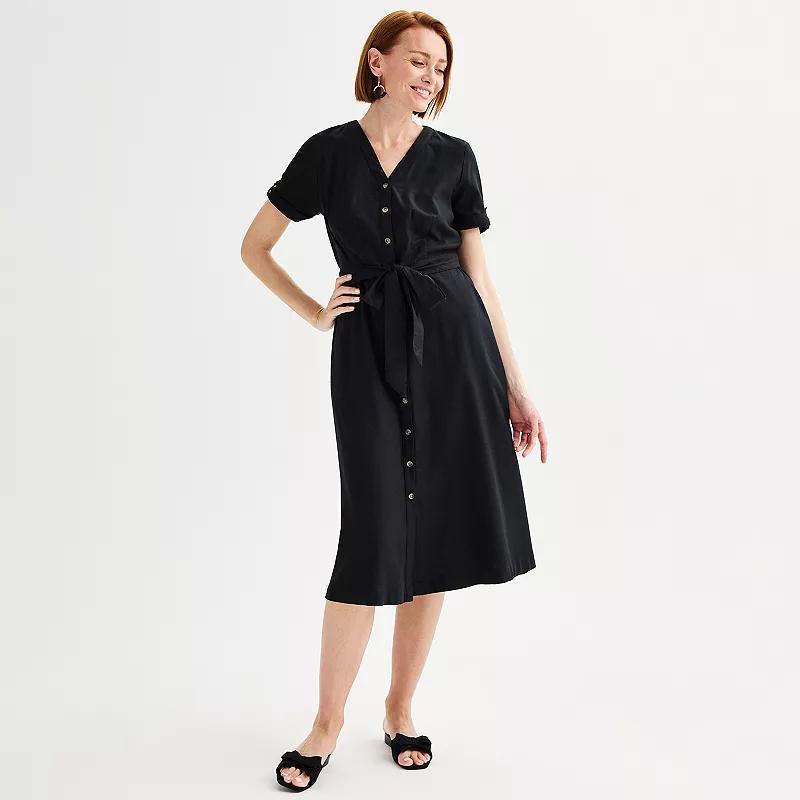 Womens Croft & Barrow Short Sleeve Tie Waist Midi Utility Dress Product Image