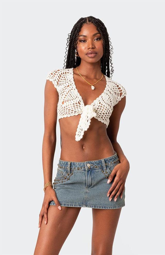 Edikted Womens Rocco Tie Front Crochet Top Product Image