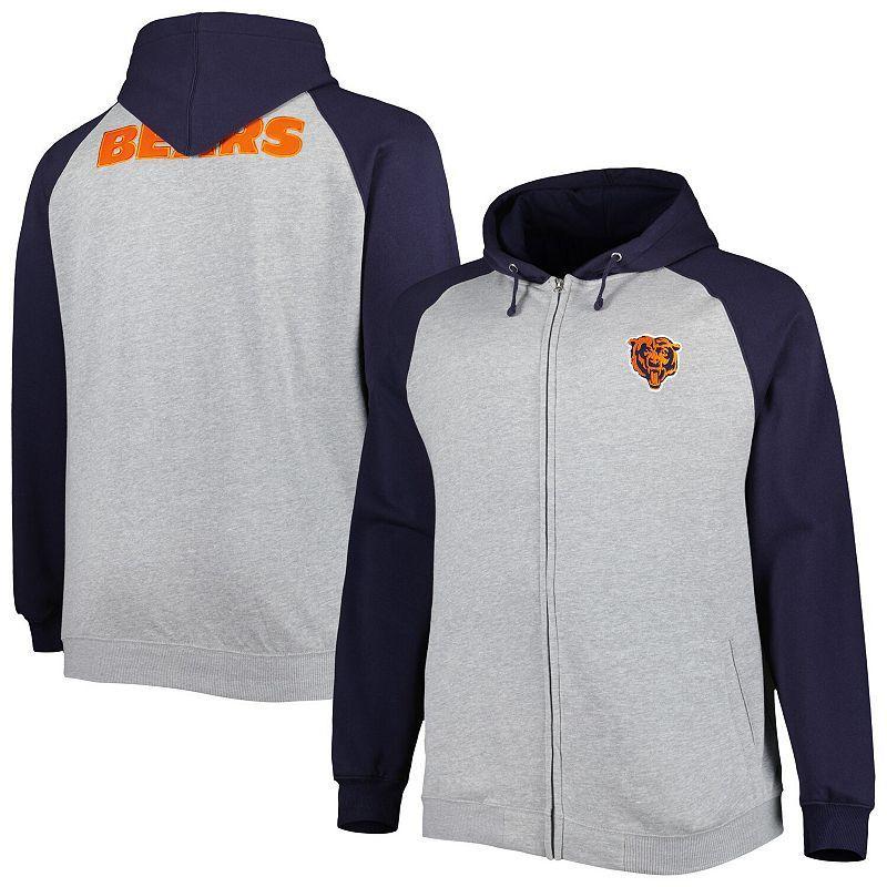 Mens Heather Gray Chicago Bears Big & Tall Fleece Raglan Full-Zip Hoodie Jacket Product Image