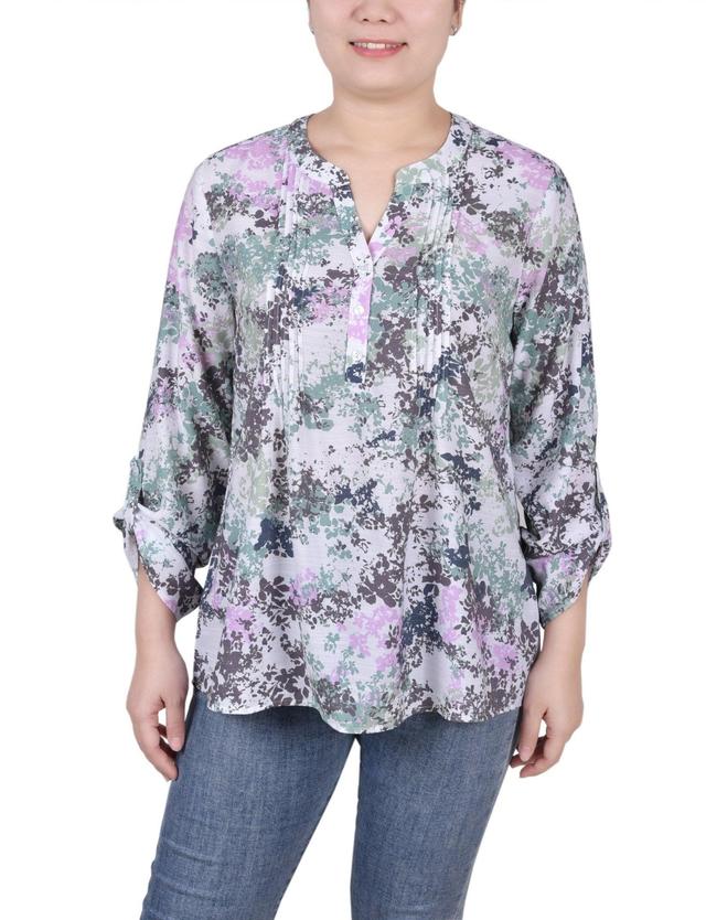 Long Roll Tab Sleeve Pintuck Front Blouse - Petite Product Image