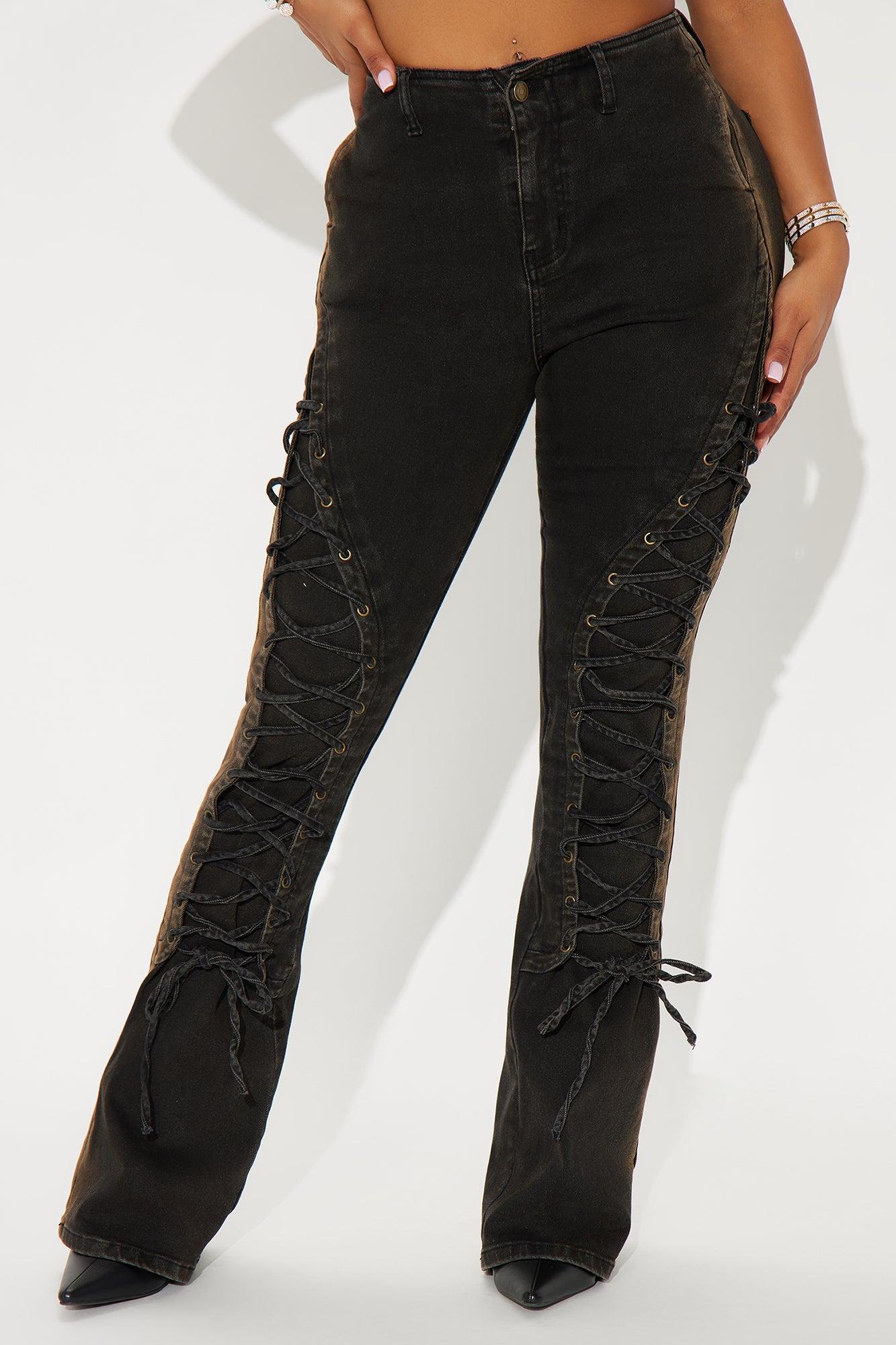 Can't Be Tamed Lace Up Bootcut Jeans - Black/combo Product Image