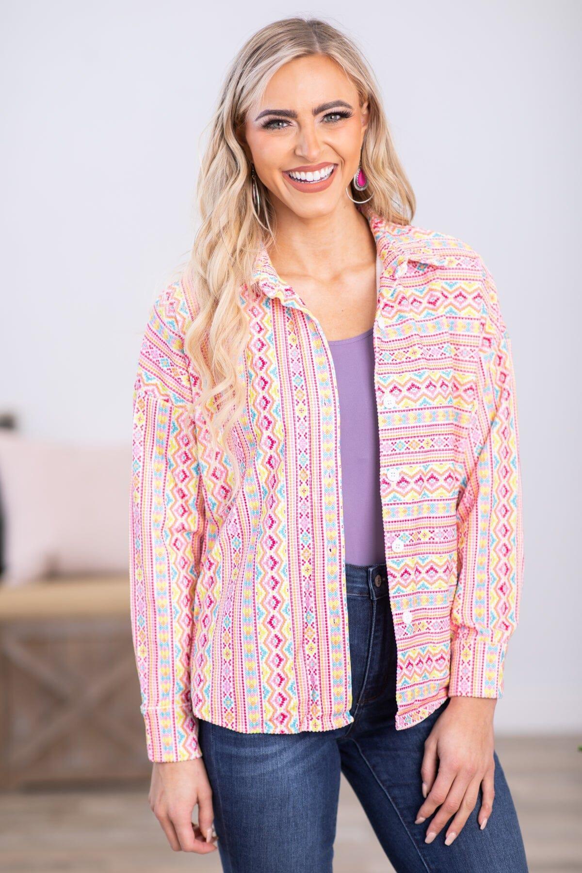 Pink Multicolor Aztec Stripe Jacket Product Image