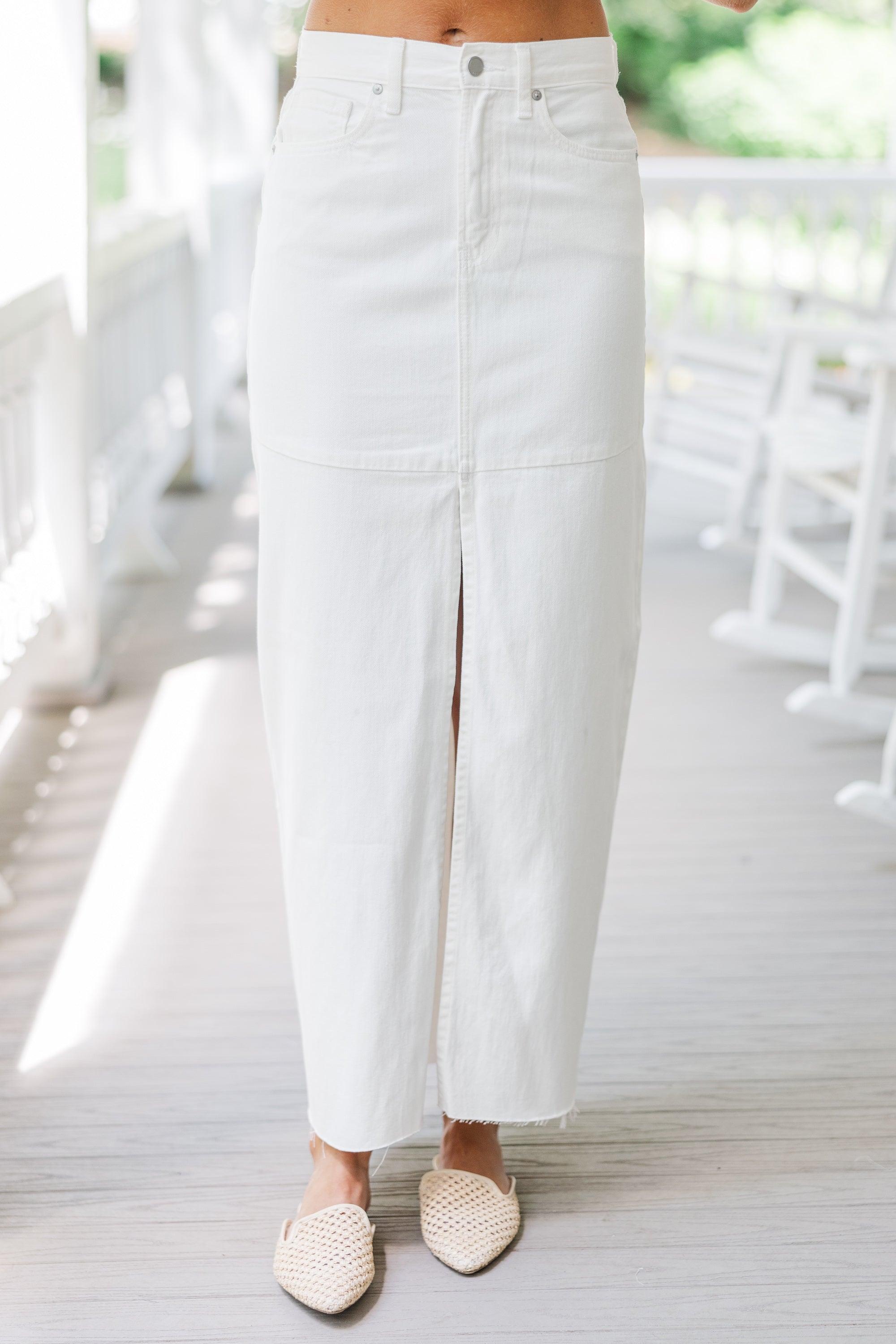 Leave It All Behind White Denim Midi Skirt Female Product Image