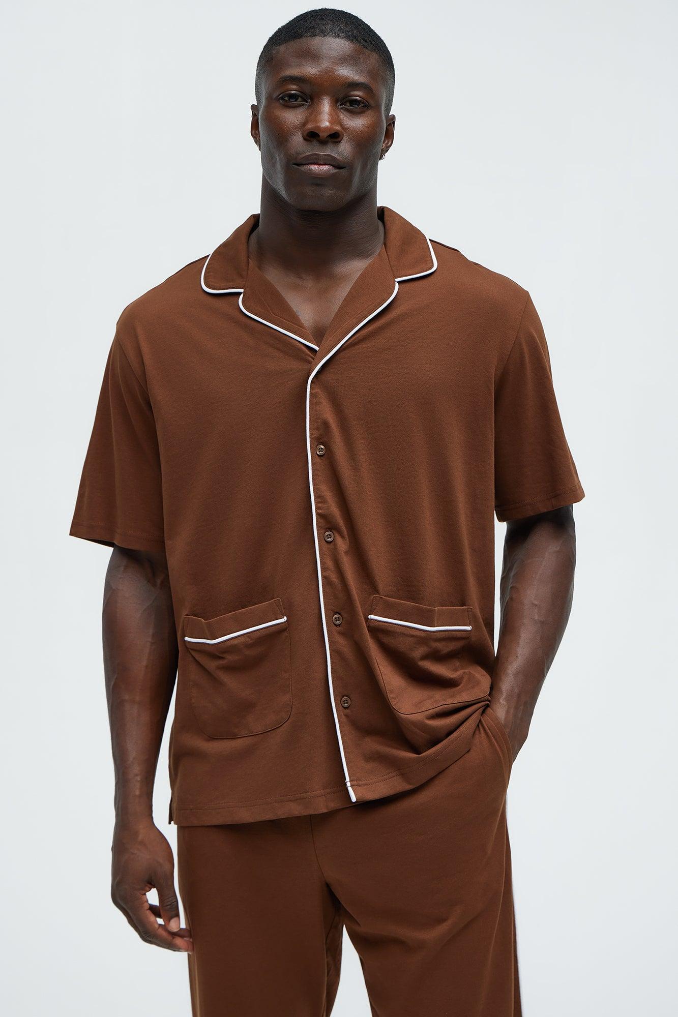 Modal Relaxed Pajama Short Sleeve - Brown Product Image