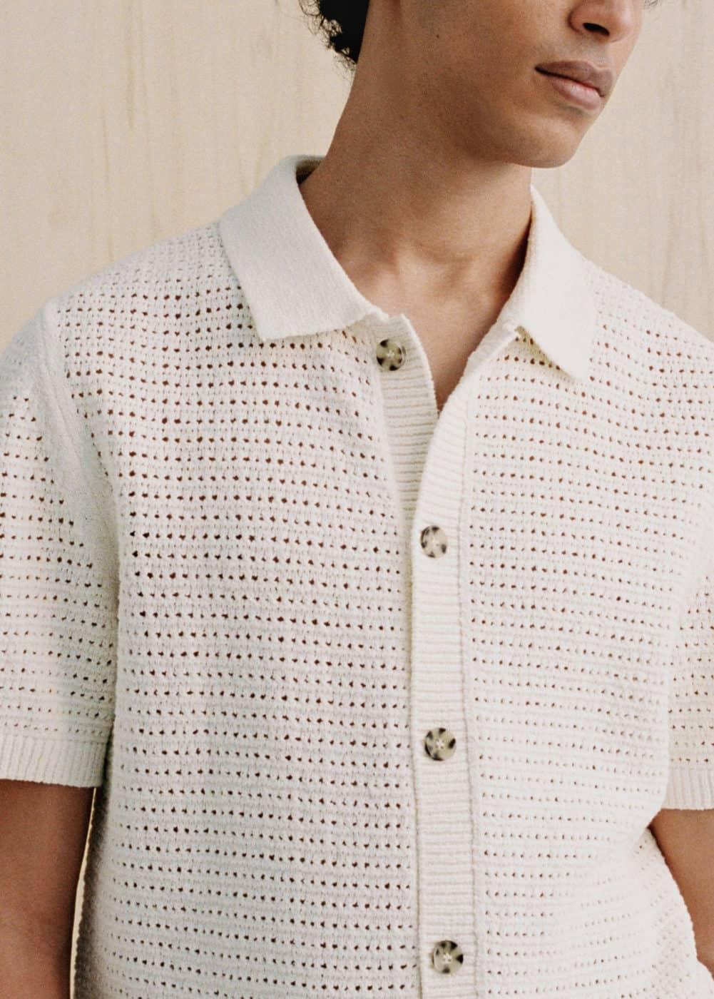 MANGO MAN - Openwork knit polo with buttons off whiteMen Product Image