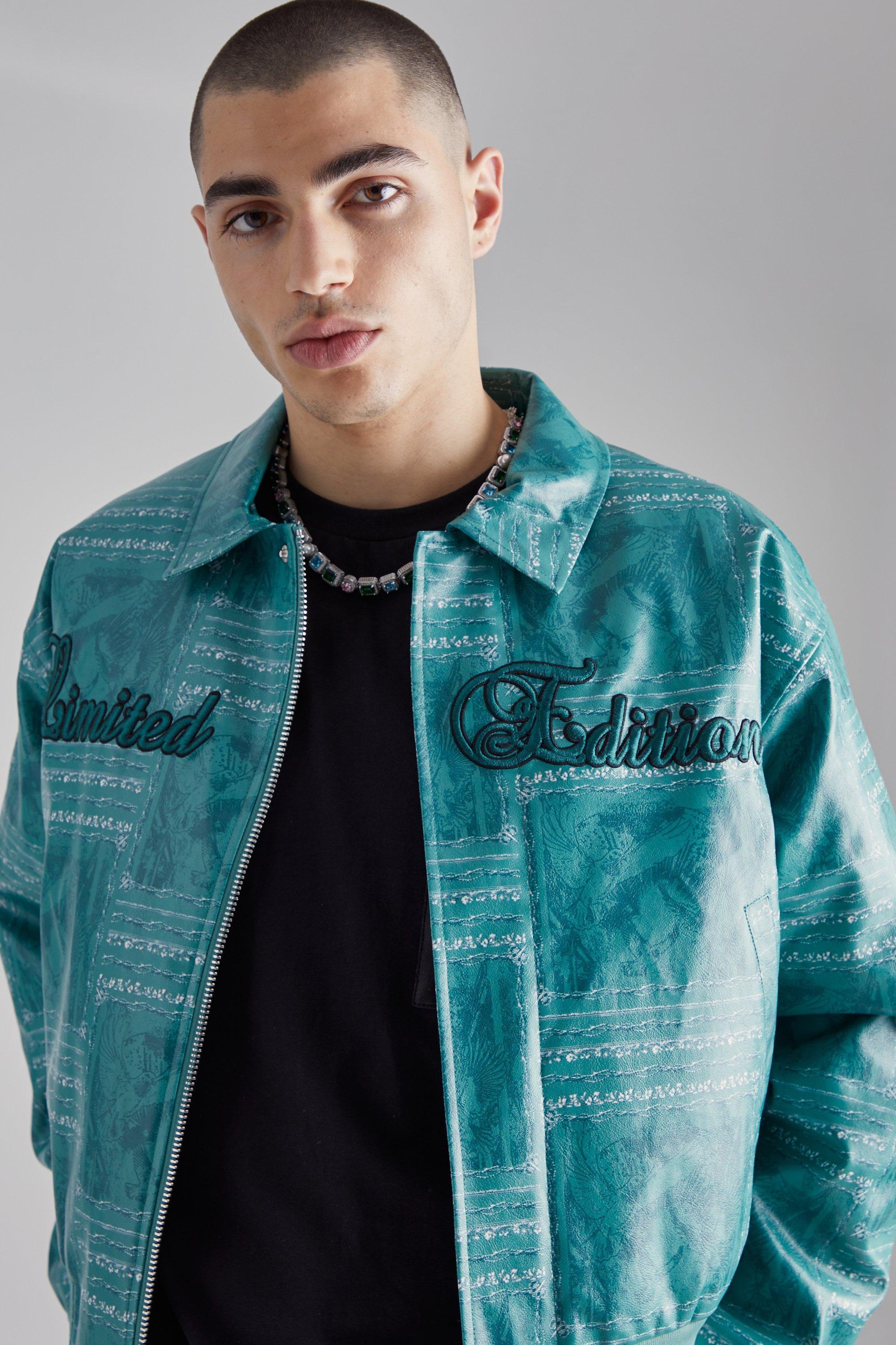 Mens Green Limited Edition Boxy Printed Bomber Jacket, Green Product Image