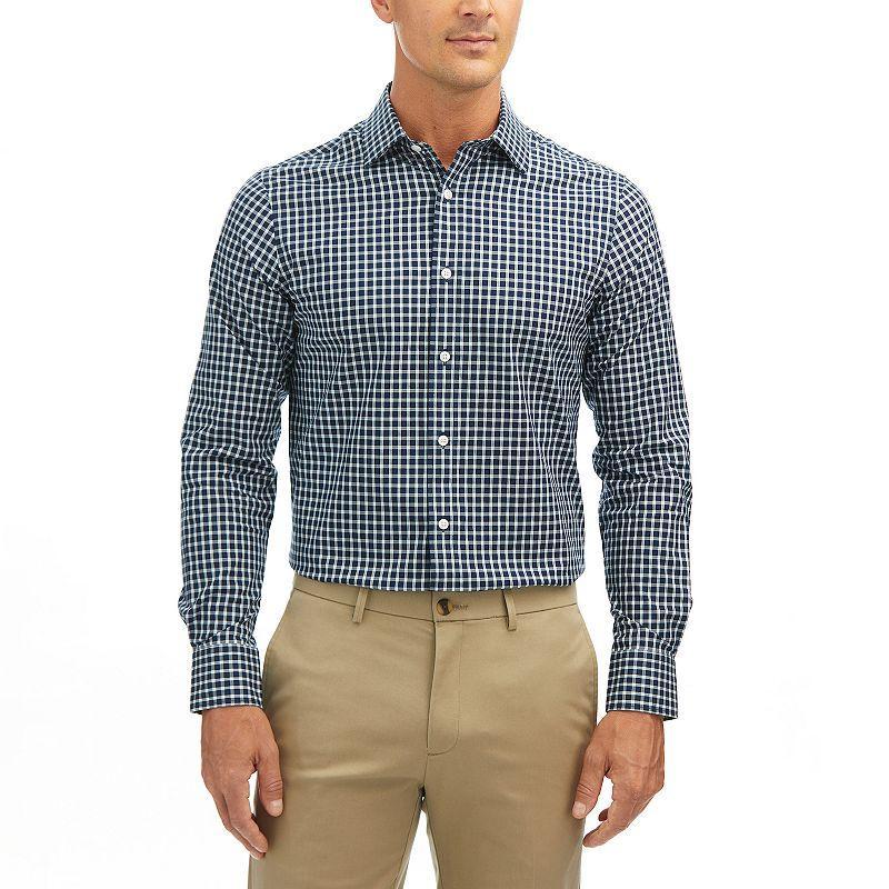 Mens Haggar Premium Comfort Slim Fit Wrinkle Resistant Dress Shirt Blue Check Product Image