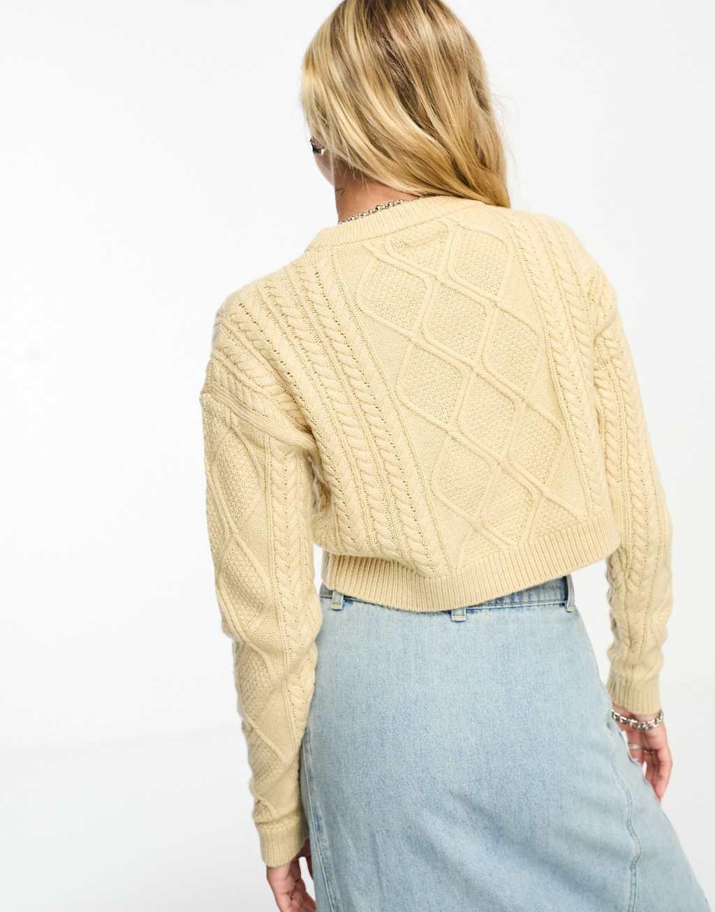 Cotton On ultra crop cable knit pullover in shortbread  Product Image