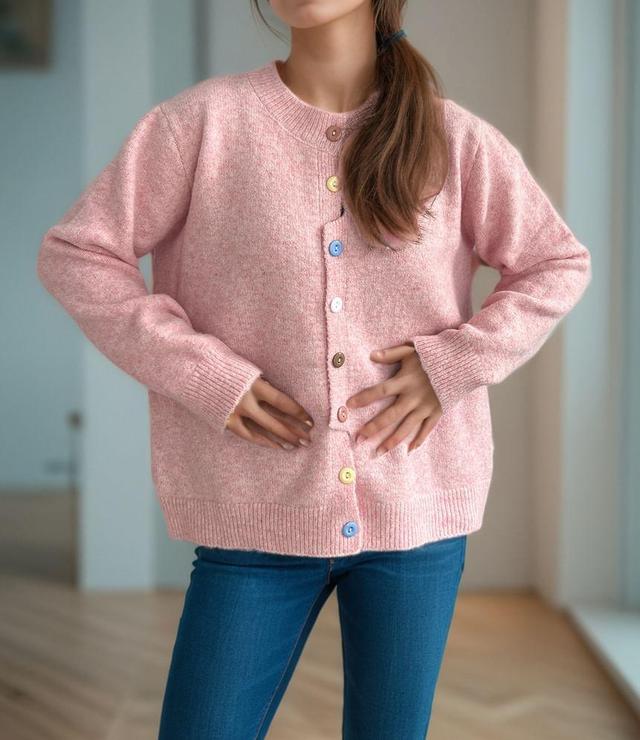 Crew Neck Plain Cardigan Product Image