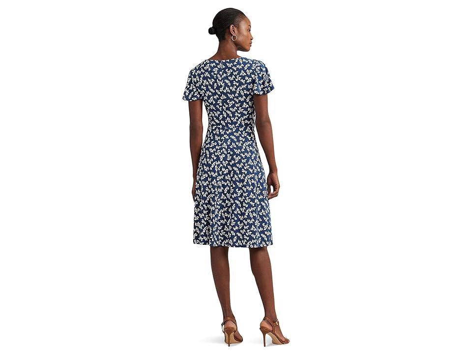 LAUREN Ralph Lauren Floral Stretch Jersey Surplice Dress Cream) Women's Dress Product Image