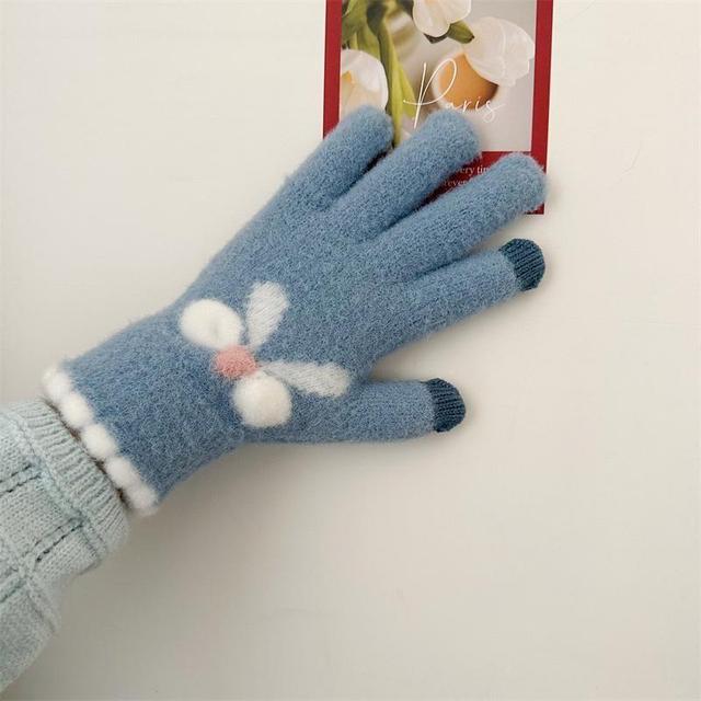 Bow Print Knit Gloves Product Image