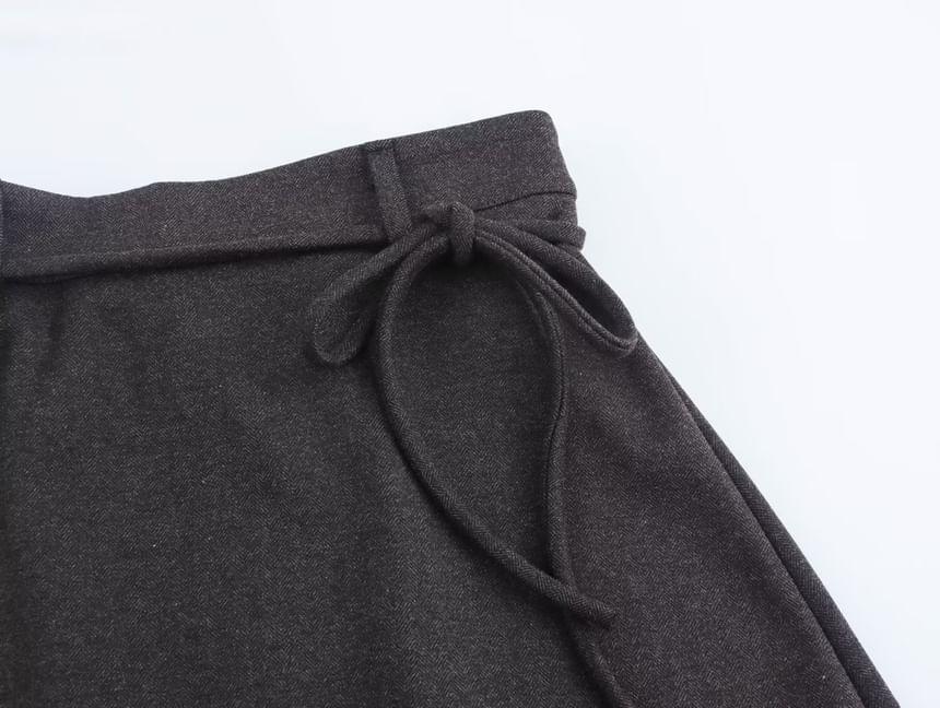 Drawstring Waist Plain Pocket Detail Midi A-Line Skirt Product Image