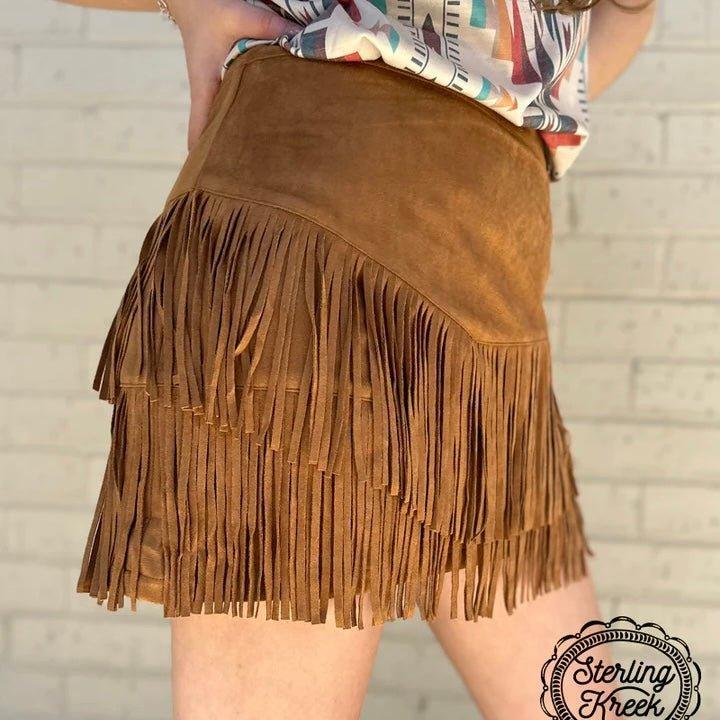 Fort Worth Fringe Skirt Brown Product Image