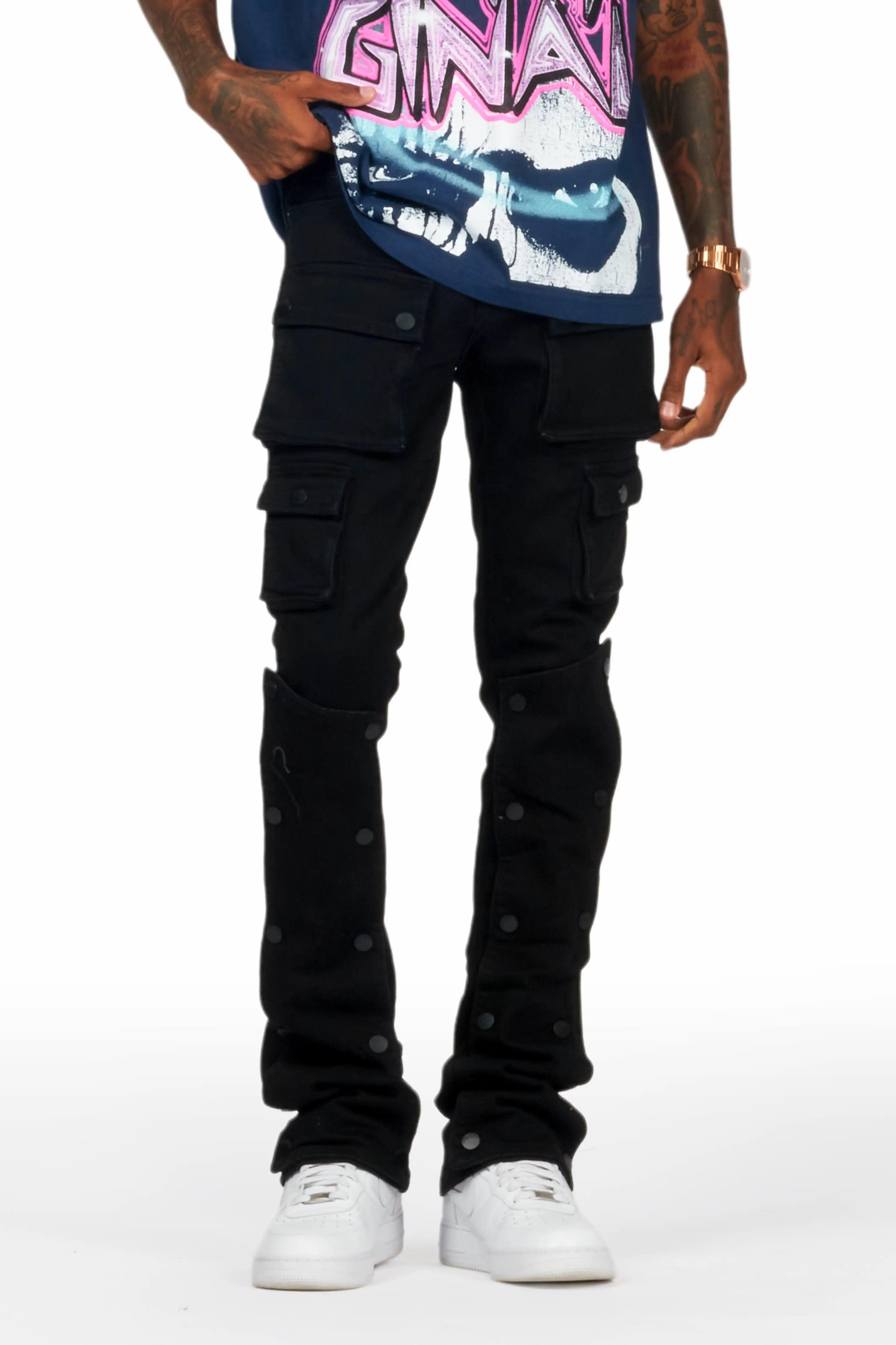 Santana Black Stacked Flare Jean Male Product Image