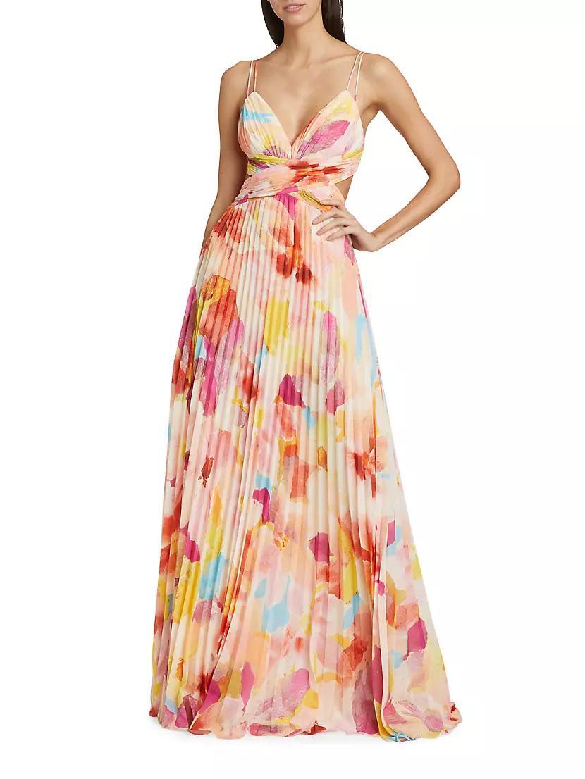 Lisle Floral Pleated Cut-Out Gown Product Image